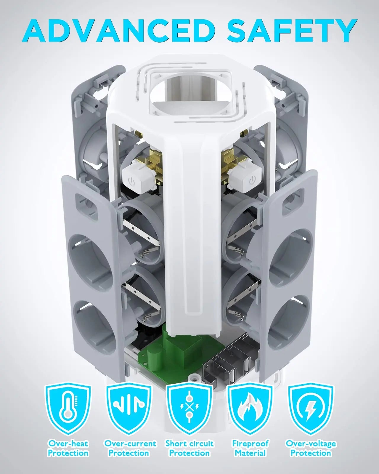 3 Meters Power Strip Power Strip with 8 pads and 3 USB + 1 USB C (2500W/10A) overdrive Protection with Independent Switche